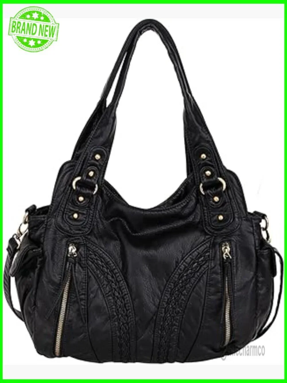Large Soft Leather Hobo Bag with Crossbody Strap, 6 Pockets, Roomy